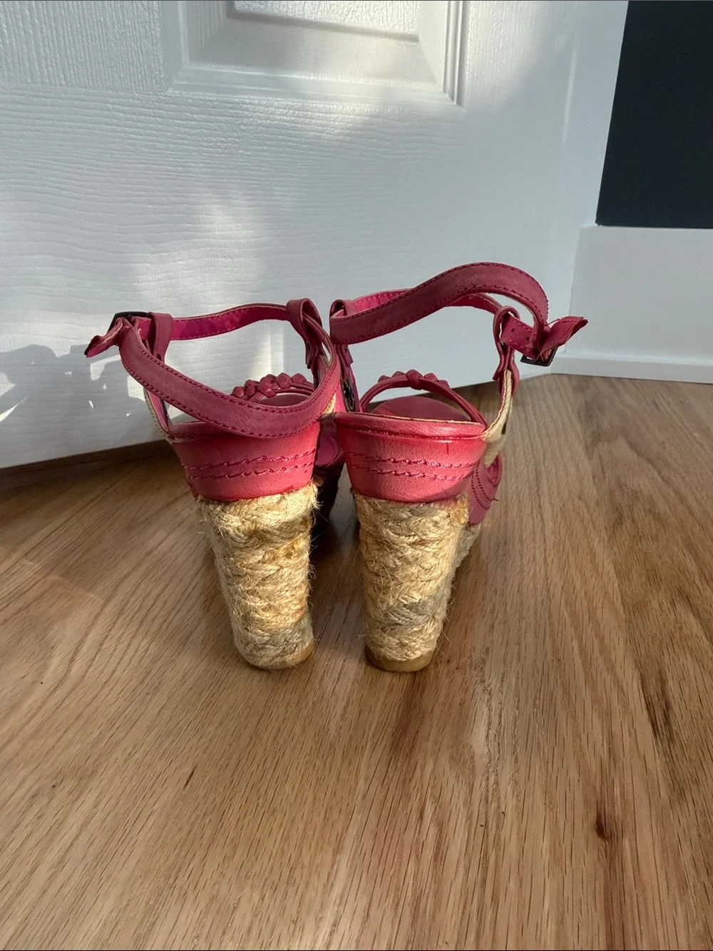 Wanted Fuchsia Braided Espadrille Wedge Sandals